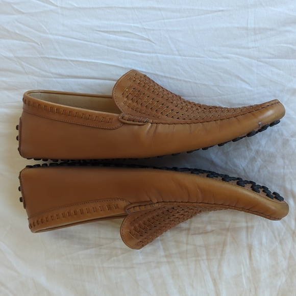 Tod's Men's Woven Leather Gommino Driving Loafers in Tan/Brown/Camel - Picture 8 of 14